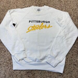 Vintage Logo 7 Pittsburgh Steelers Sweatshirt White Medium Made in USA NFL